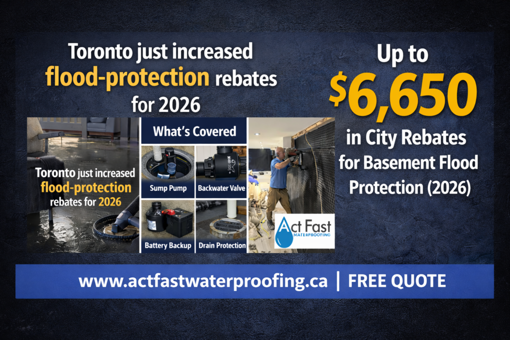 Toronto basement flood protection rebates 2026 – ActFast Waterproofing